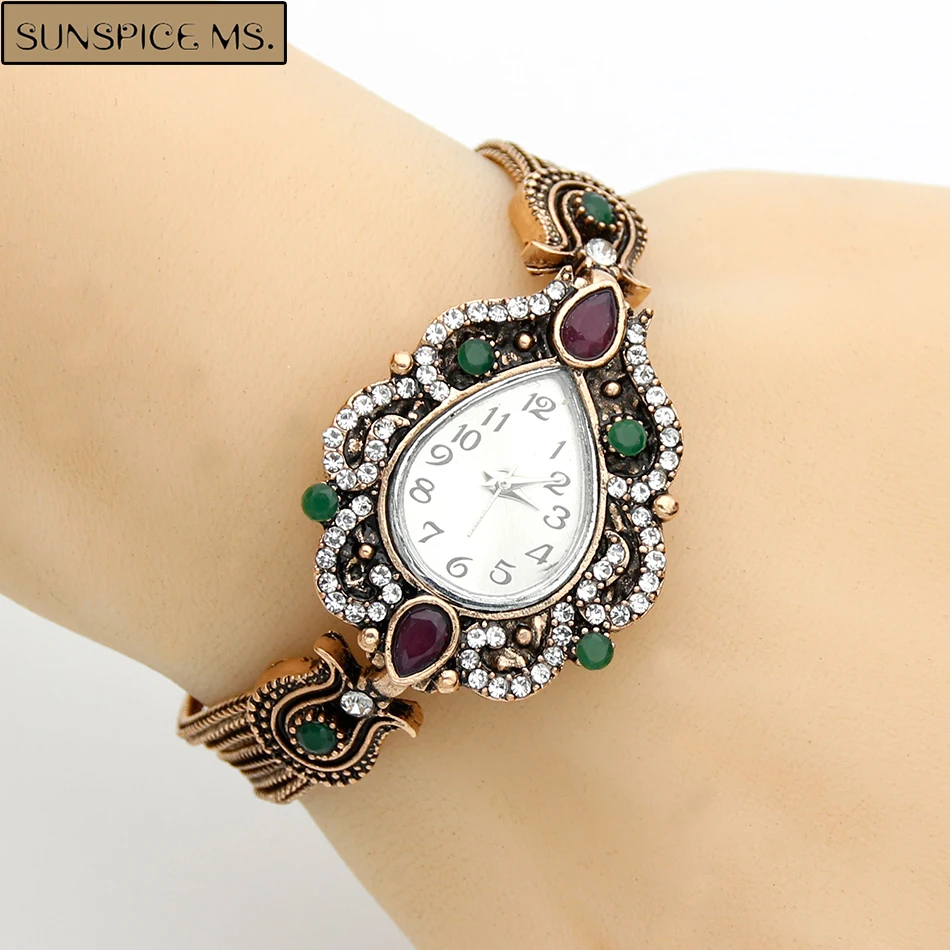Fashion Turkish Women Bracelets Watches Resin Crystal Flower Bracelet