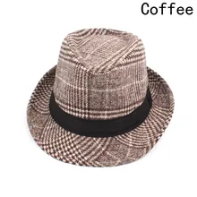 Винтажные клетчатые фетровые шляпы для женщин и мужчин, повседневные мягкие шерстяные джазовые шапки, зимняя шапка, 3 цвета, 25