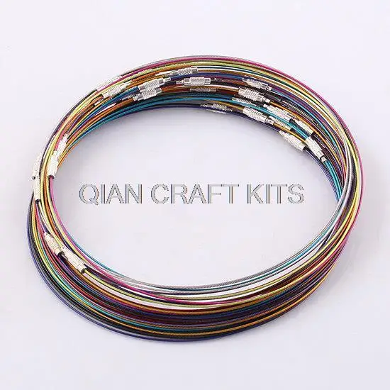 

80pcs Mixed Colors Coated Steel Wire Cord Choker Cable wire necklace Screw Clasp 18" Charm Necklace assortment random mix