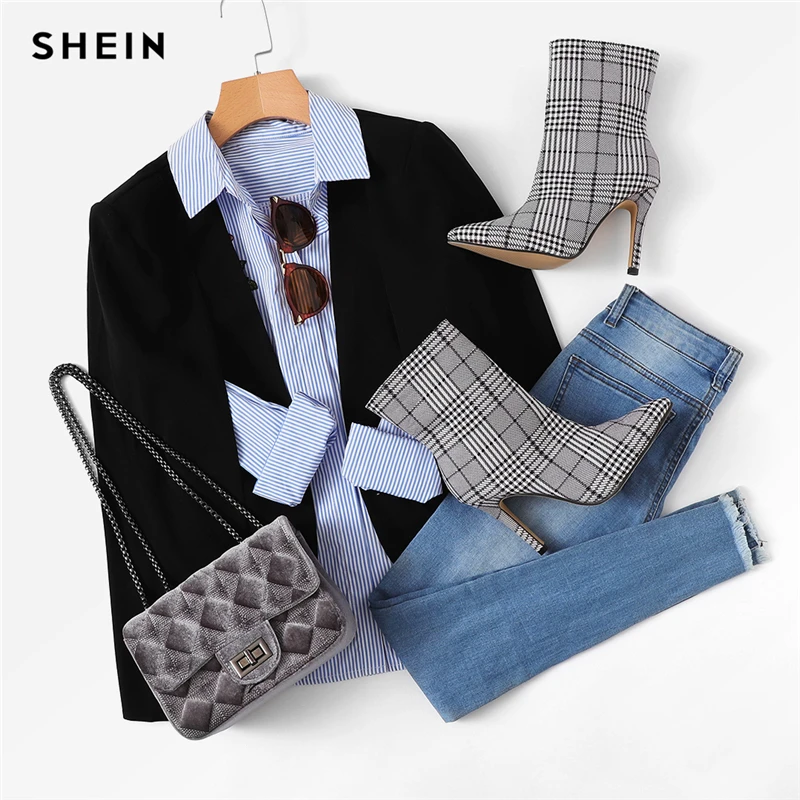 SHEIN Блейзер С Длинным Рукавом Стильный Женский Жакет