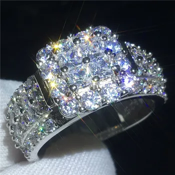 

Luxury Court Jewelry 925 Sterling silver ring Princess cut AAAAA Zircon Cz Engagement wedding band rings for women Best Gift