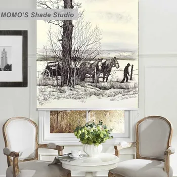 

MOMO Painting Blackout Window Curtains Roller Shades Blinds Thermal Insulated Fabric Custom Size,PRB set656