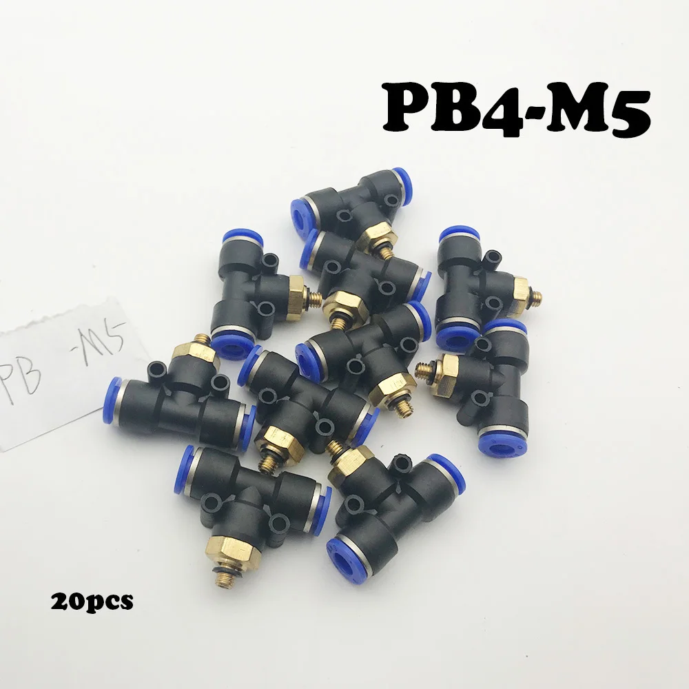 PB4-M5 20 шт./лот фитинги воздушный шланг пневматические фитинги 4 мм нить M5 пневматические fast интеркаляция нить T три соединения