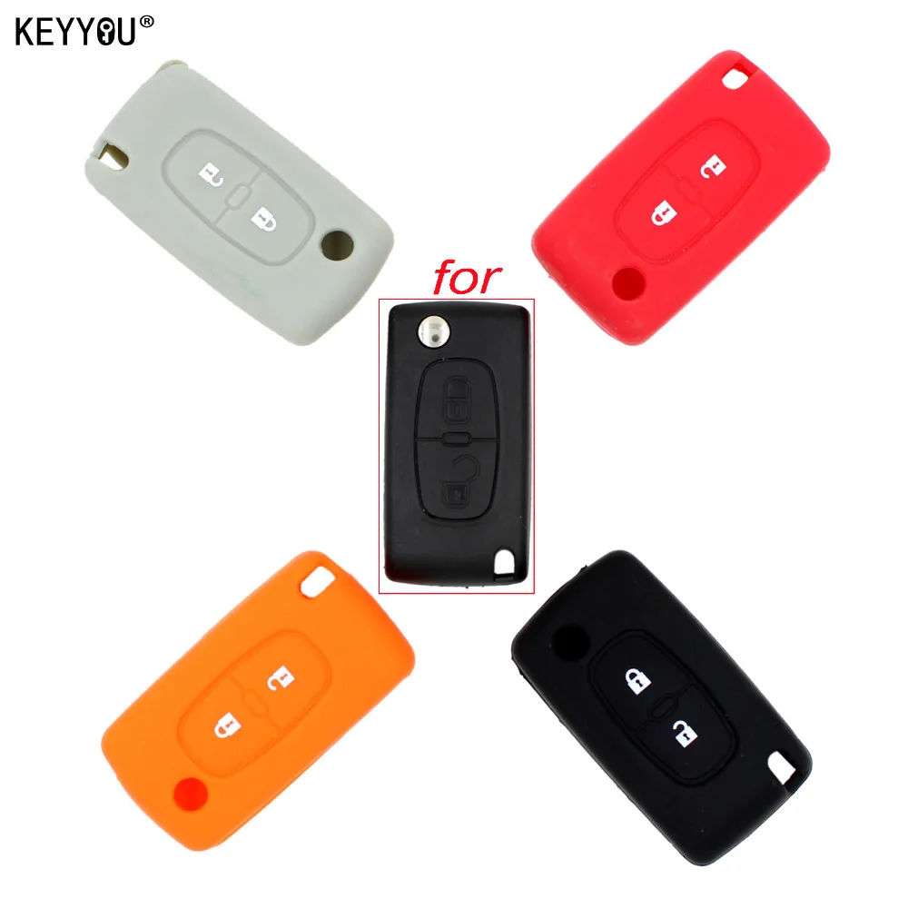 KEYYOU Silicone Remote Car Key Case Key cover for Peugeot 208 207 3008