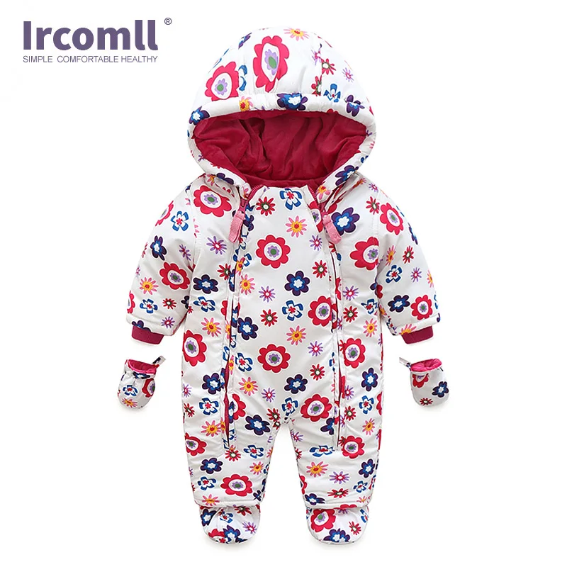 

Ircomll Newborn Kids Jumpsuit Baby Rompers Winter Thick warm Kid Baby Girls Boys Infant Clothing Camo Flower Hooded Baby Outfit