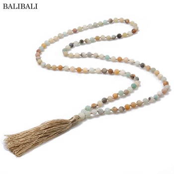 

BALIBALI 108 Mala Beads Yoga Meditation Necklace Bohemian Handmade Knotted Tassel Necklace for Women Female Jewelry Gift