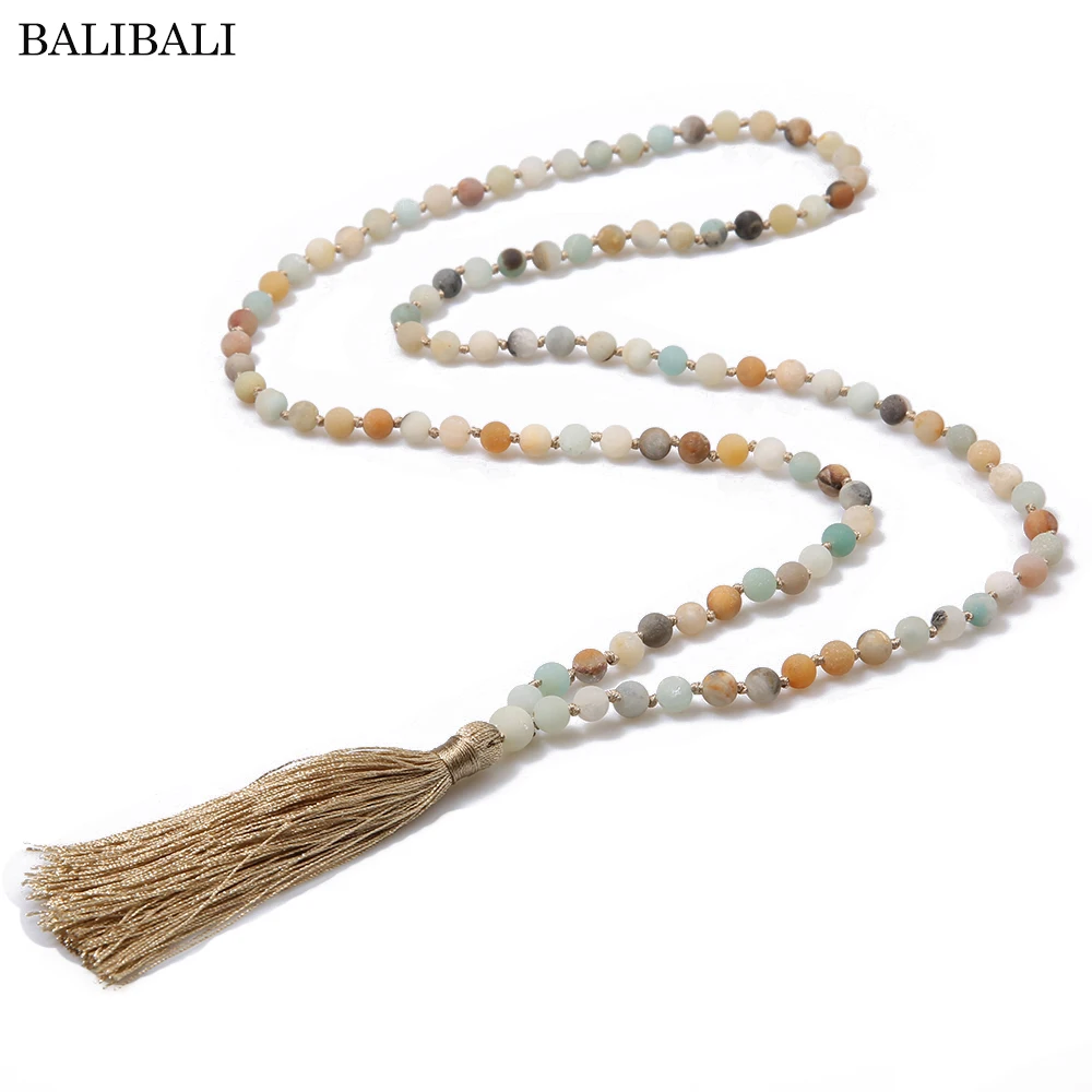 BALIBALI 108 Mala Beads ожерелье для йоги и медитации богемное ручной работы с узлом