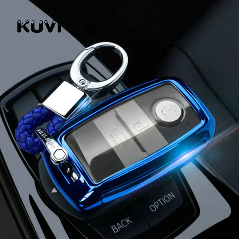 Чехол для ключей автомобиля из ТПУ, чехол для ключей, брелок для Kia K3 K3S K4 K5 KX3 KX5 Sportage R Sorento Carens Carnival Shuma - Название цвета: blue with keychain