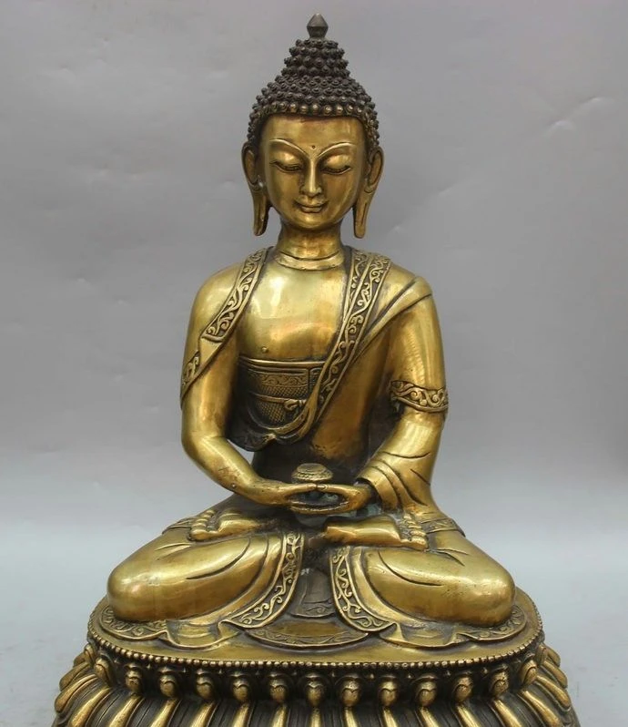 18 &quotТибет Буддизм Латунь Сиденья Шакьямуни Будда Амитабха Татхагата Чаша Статуя