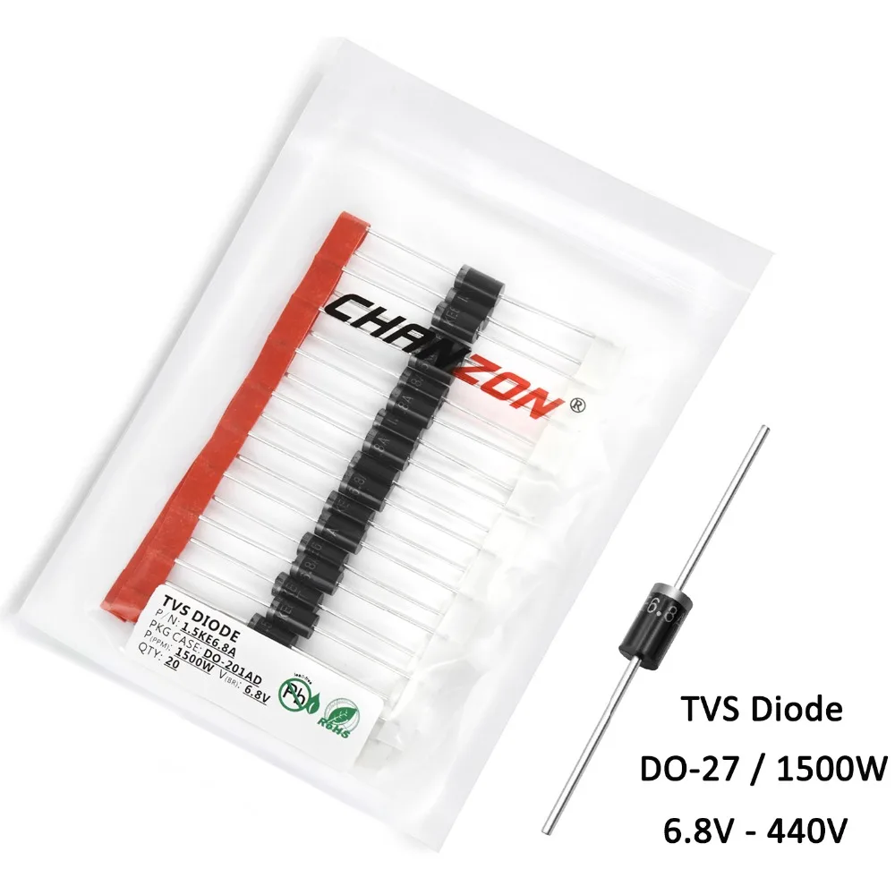 

20 pcs TVS Diode DO-27 (DO-201AD) 1500W 6.8V 12V 15V 18V 24V 33V 36V 200V 250V 400V 440V 1.5KE 6.8A 12A 15A 18A 24A 33A 36A 200A