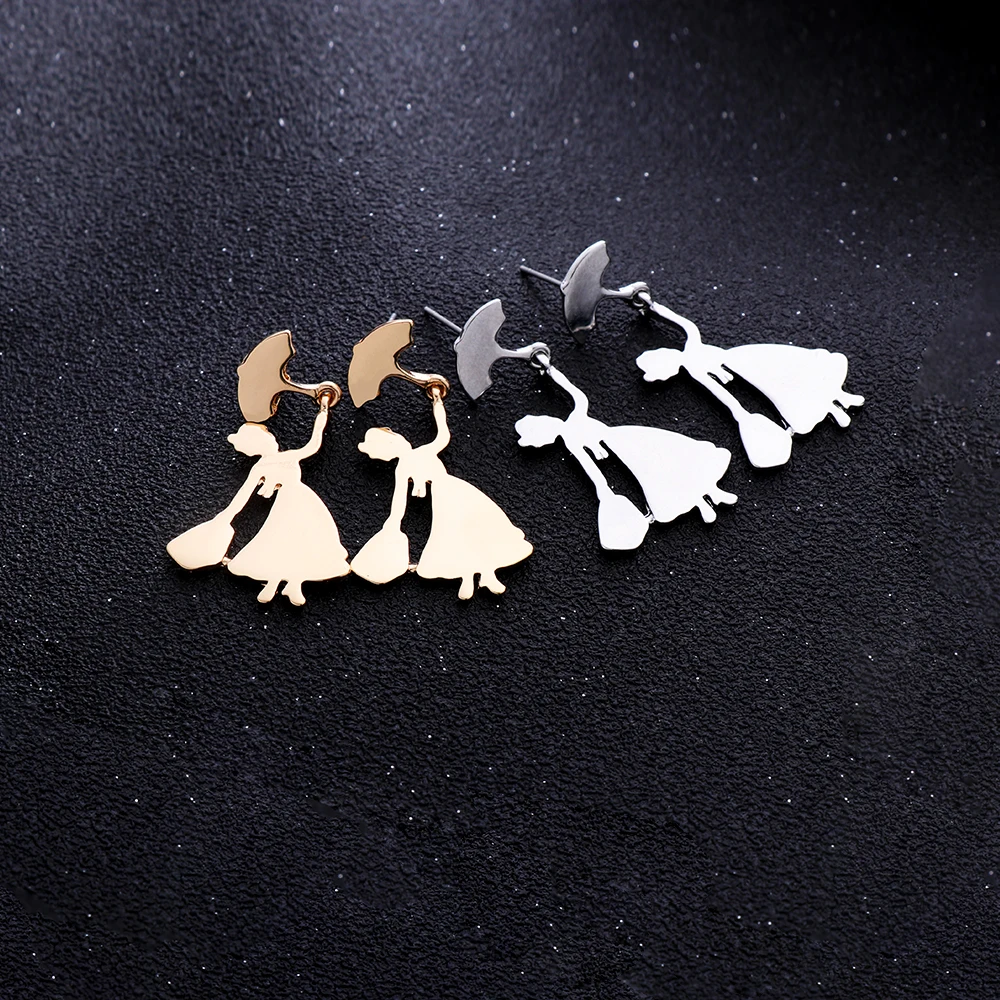 Earring Cute Umbrella Girl Statement Earrings Wedding Classic Jewelry Women Silver Color Small Stud Earrings Women Gift