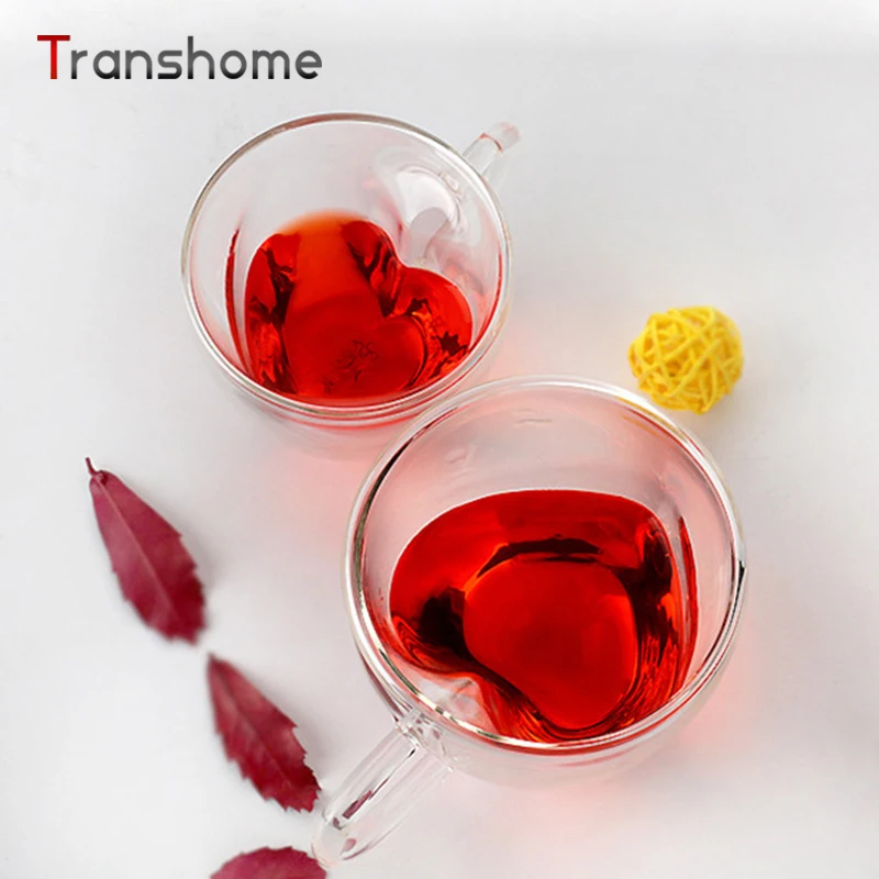 Transhome стеклянная кружка для кофе 180 мл в форме сердца двойные стеклянные кружки