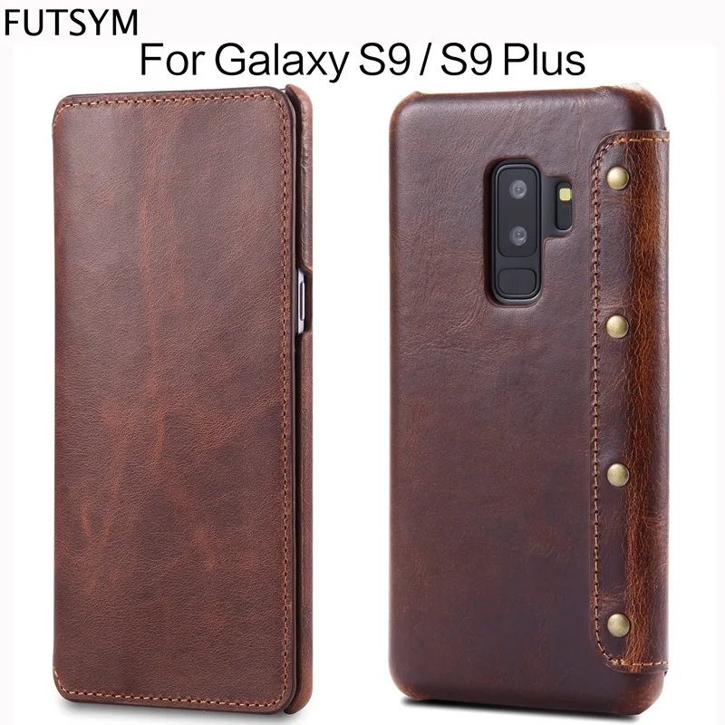 Luxury Business Style Genuine Real Leather Wallet Case For Samsung Galaxy S9 S9 Plus Flip Case Leather Cover For Samsung S9 Plus