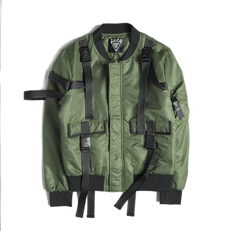 Уличный сплошной цвет ремень пилоты MA1 куртка Tide бренд рок панк стиль утолщение пальто прилива Мужская городская одежда Tyga - Цвет: Армейский зеленый