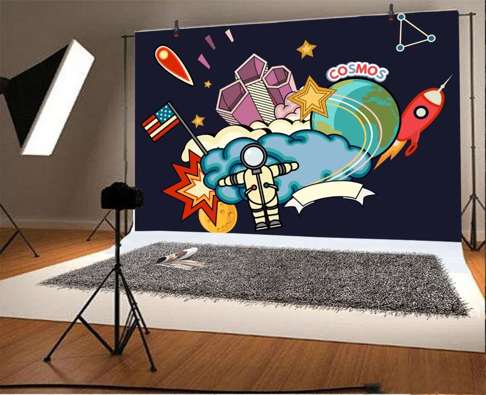 Laeacco Comics Baby Super Hero Planet Rocket Astronaut Photography Background Customized Photographic Backdrops For Photo Studio Laeacco Comics Baby Super Hero Planet Rocket Astronaut Photography Background Customized Photographic Backdrops For Photo Studio