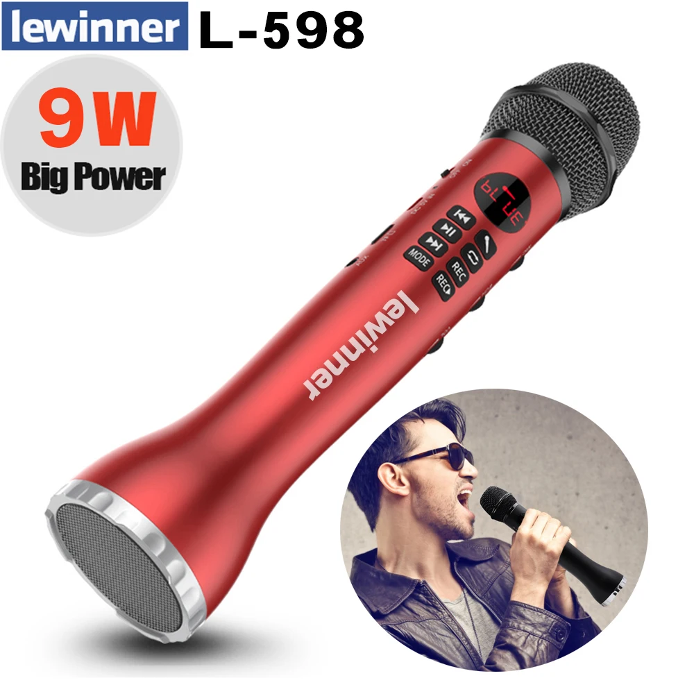 Lewinner беспроводной микрофон ручной караоке Bluetooth динамик светодиодный экран дисплея TF карта для вокала, с рекордером Пойте в любом месте Anytim