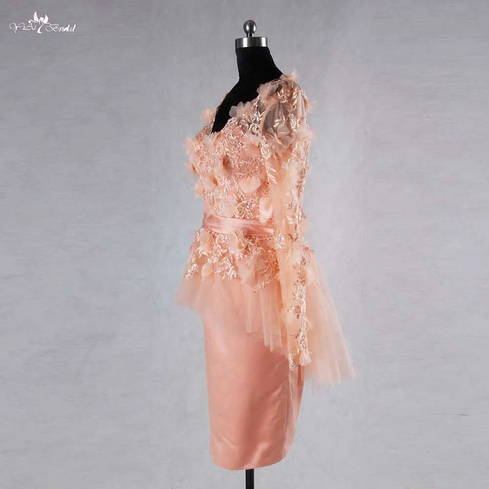RSE728 long sleeve lace blush pink short wedding dress (1)