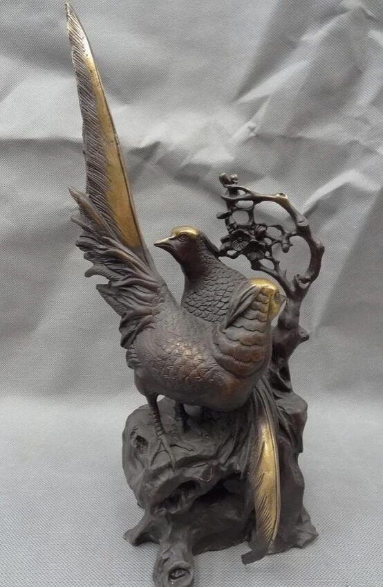 

Fast shipping USPS to USA S1413 12" China Chinese Bronze Gilt Decoration Folk 2 Love Fly Bird Pied Magpie Statue