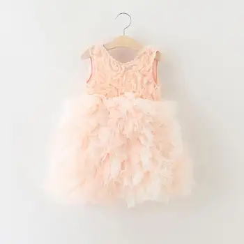 

luxury toddle girl v-neck rosette sleeveless splicing dresses children girl princess tutu dress girl birthday party gown costume