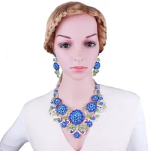 FARLENA Jewelry Hand Painted Multicolor Flowers Necklace Earrings Set With Rhinestones Fashion Bridal Wedding Jewelry Set