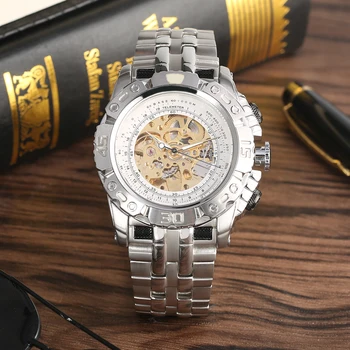 

Luxury Silver Steel Watch Band Men Automatic Self-hand Mechanical Wristwatch Men Business Casual Clock Male Gifts Reloj 2019