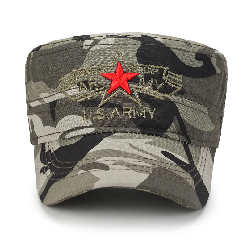 Демисезонный Спорт на открытом воздухе Вышивка плоские крыши соломенная шляпа мужская Casquette Военные Шляпы Шапки для мужчины армии cap Militare