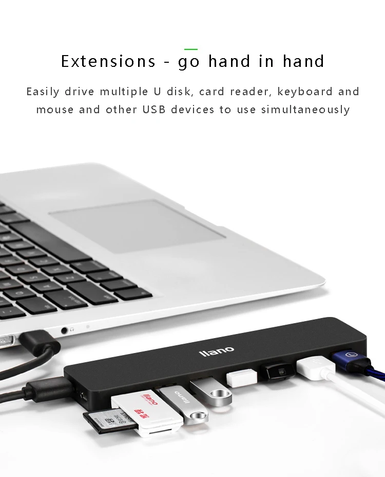 Llano 7 портов USB 3,0 концентратор портативный USB3.0 сплиттер адаптер с микро usb питания для ноутбука