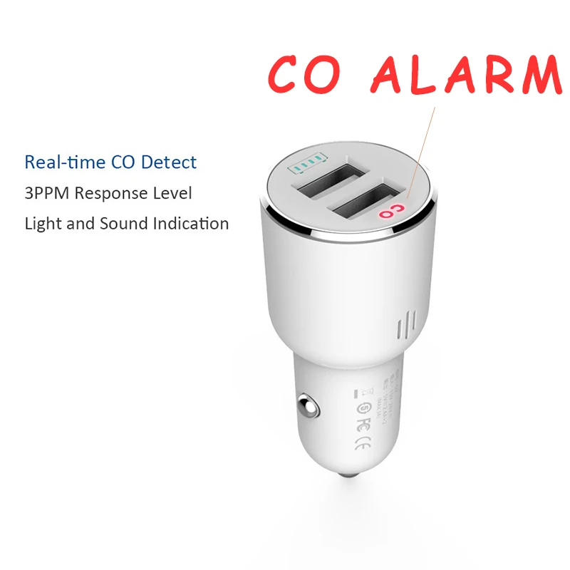

Gas Analyzer CO Alarm with Car Dual USB Quick Charger Gas Leak Detector Professional 12V/24V Car Charger with CO Voltage Monitor