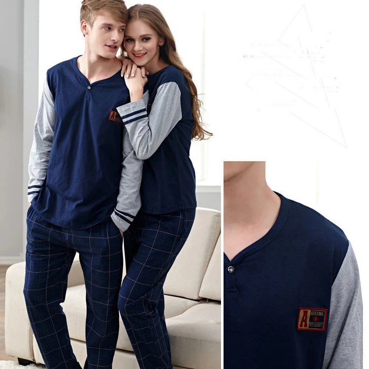 Promociones de primavera y otoño de algodón de Pijamas traje ropa deportiva de hombres mujeres Pijamas parejas Pijamas CT28|pajamas shirt|pajamas brandpajama - AliExpress