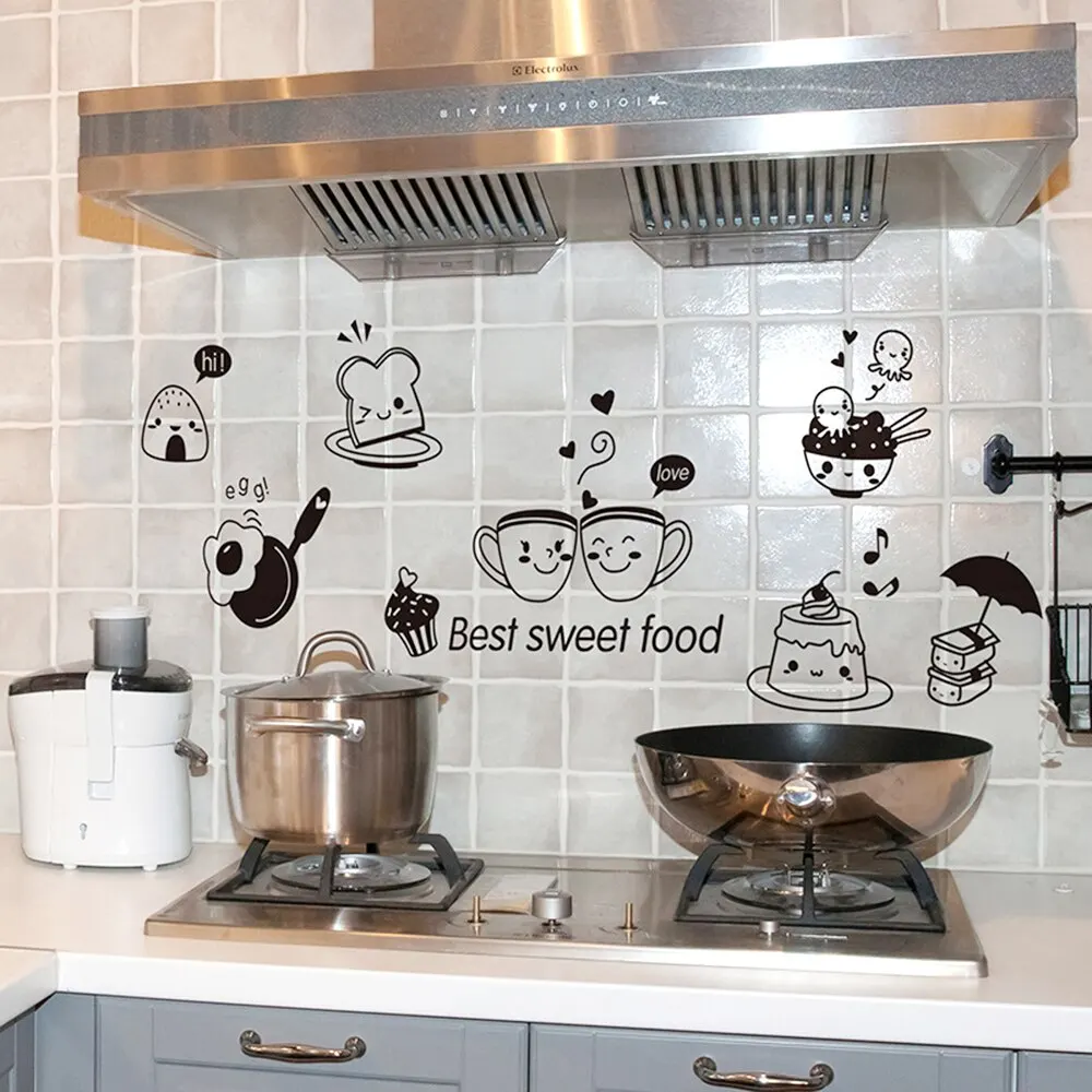

Cute DIY PVC Kitchen Wall Stickers Coffee Sweet Food Wall Decals Decoration Oven Dining Hall Wallpapers Removable Waterproof