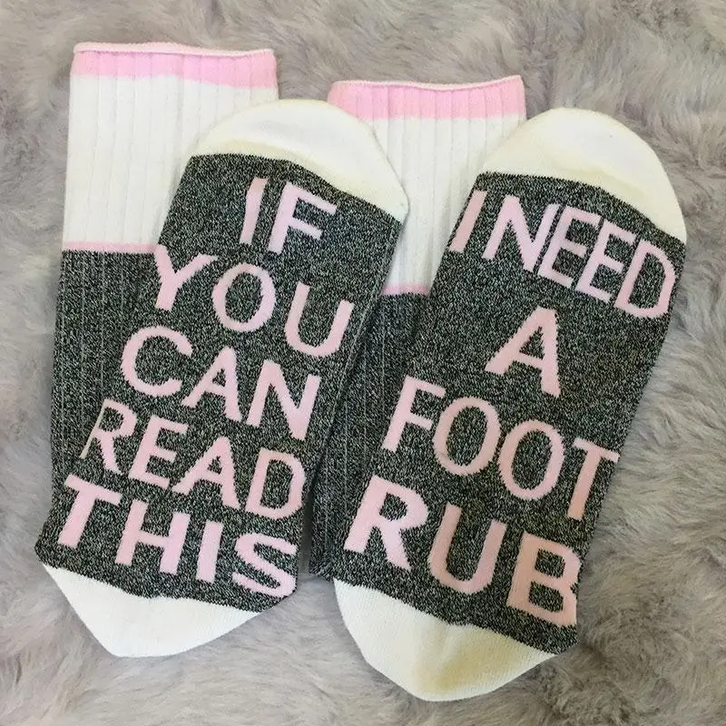 

If You Can Read This Letters Printed Women Soft Comfortable Socks Gray Splicing Female Breathable Girls Casual Socks