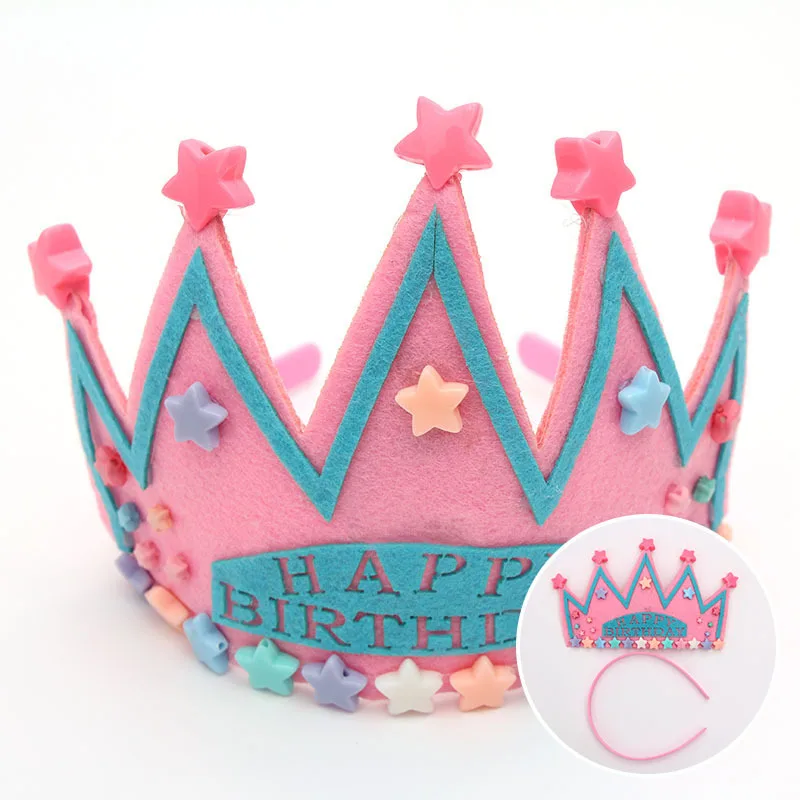 Светодиодный свет счастливый шляпы для вечеринки по случаю Дня Рождения, платье принцессы, с проектом король головной убор для дня рождения повязка на праздник в честь рождения ребенка, Рождество украшения для вечеринки - Цвет: Pink