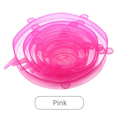 Pink 6 шт., силиконовые крышки Cooware, Эластичные крышки для чаши, контейнер, пищевая обертка, миска, крышка для кастрюли, сохраняющая свежесть, уплотнительная крышка - Цвет: Pink