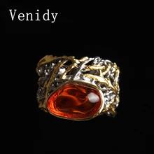 Venidy New Natural Stone Beads Fire Opal Ring Vintage Resizable Female 925 Sterling Silver Fine Jewelry Wedding Rings For Women