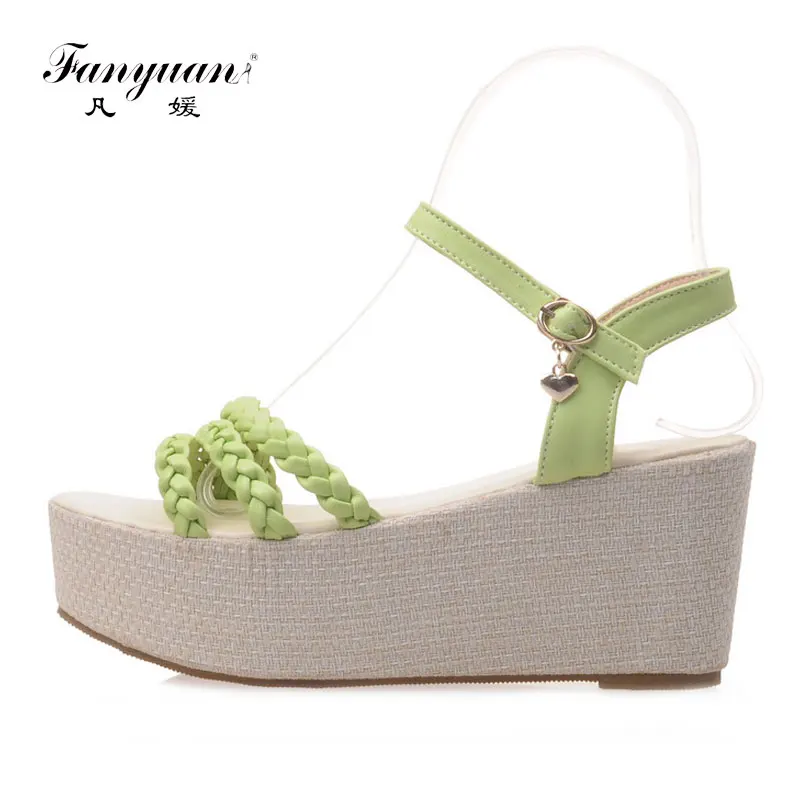 

Fanyuan cheap high heel Platform Sandals women concise Solid color summer Slingback shoes comfortable girls Casual Flat sandals