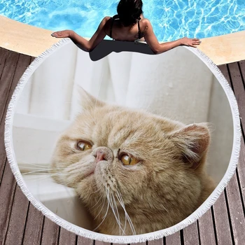 

3D Cute Cat Printed Round Microfiber Beach Towel Absorbent Bath Towels With Tassels for Yoga Mat Tapestry Blankets Home Decor