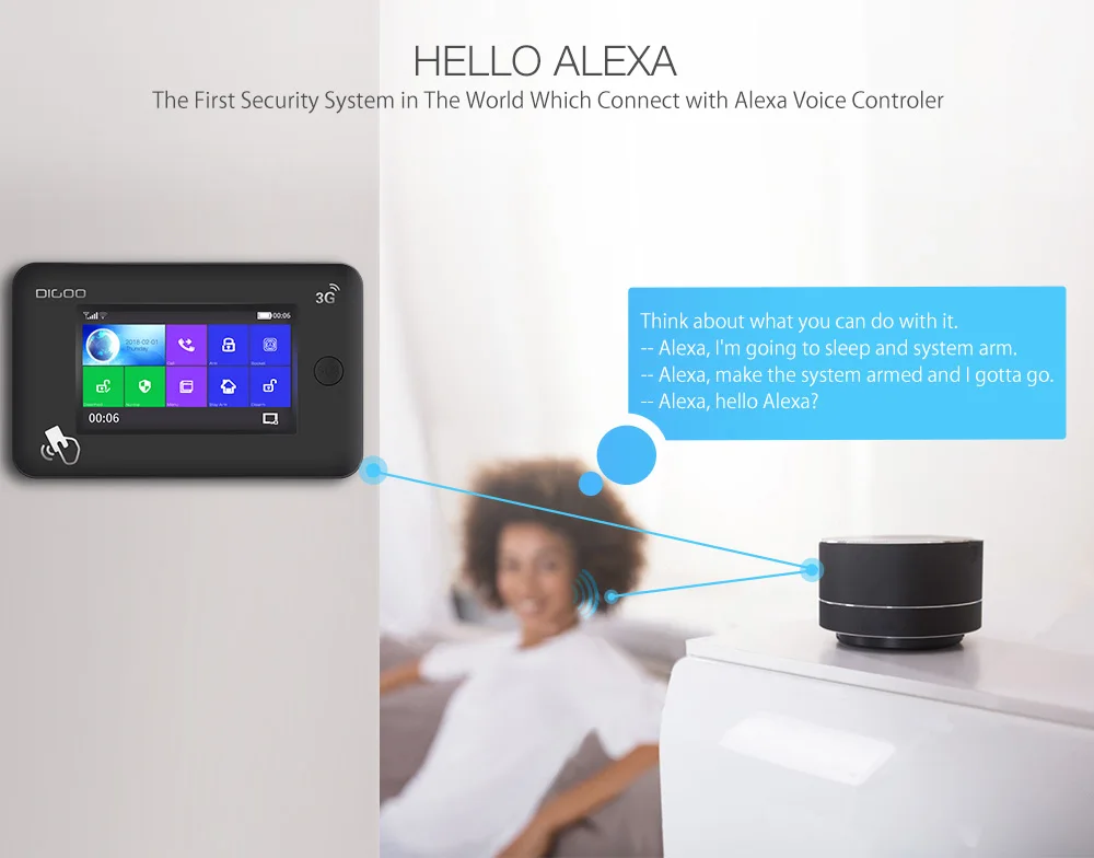 DIGOO DG-HAMA All Touch Screen 3G Version Smart Home Security Alarm System Kits Support APP Control Amazon Alexa