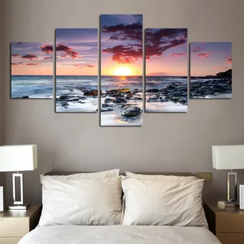 

5 pieces withframed Wall Art Picture Gift Home Decoration Canvas Print painting beautiful sea Sunset wholesale