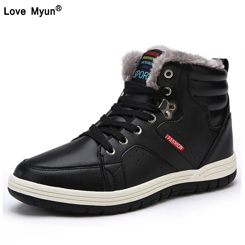 

Mens Leather Snow Boots Lace Up Ankle Sneakers High Top Winter Shoes with Fur Lining size fgh78