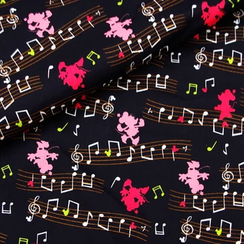 

140cmx100cm Cotton Woven Fabric - Mickey and music notation