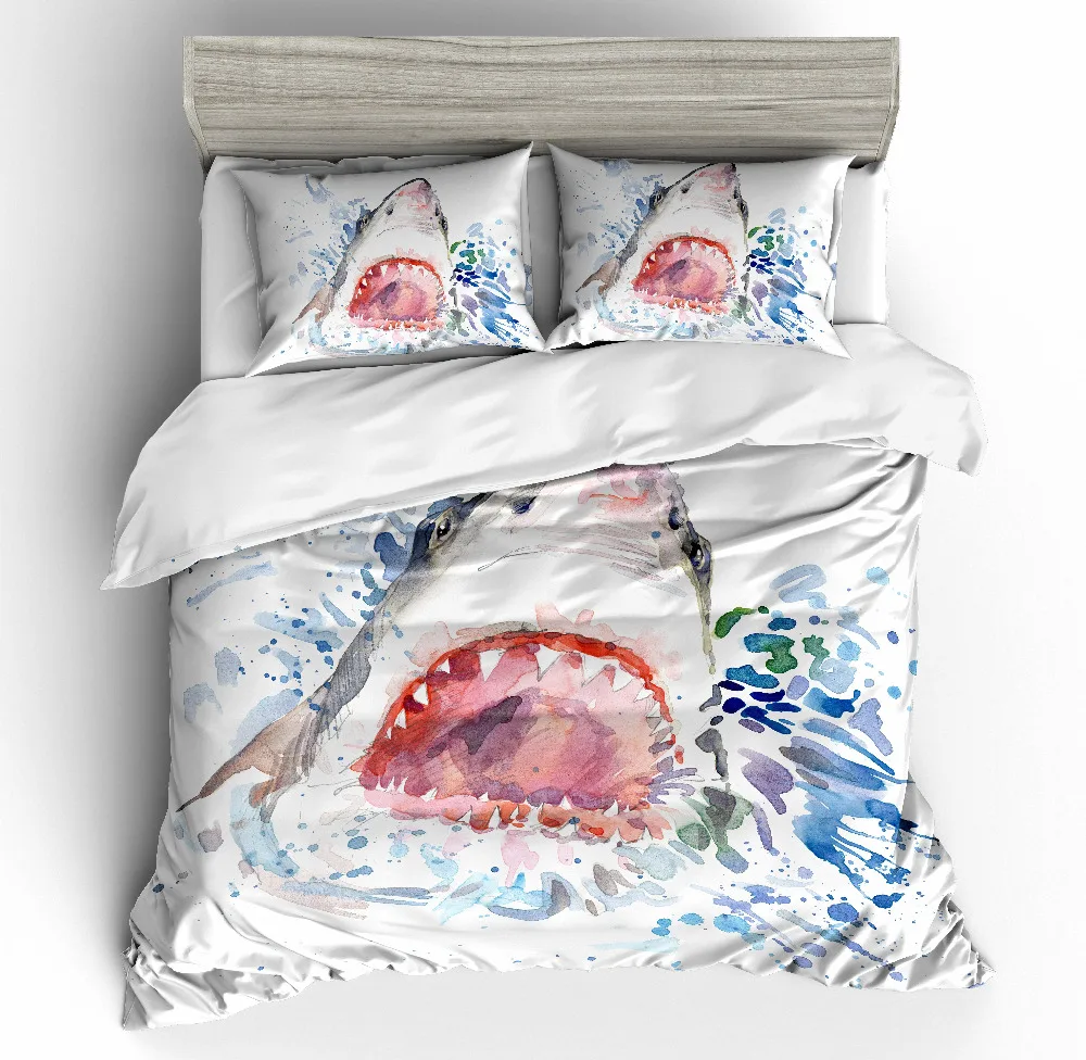

MUSOLEI 3D Duvet Cover Set Animal shark Splashing shark screaming Bed Sheet Twin queen king