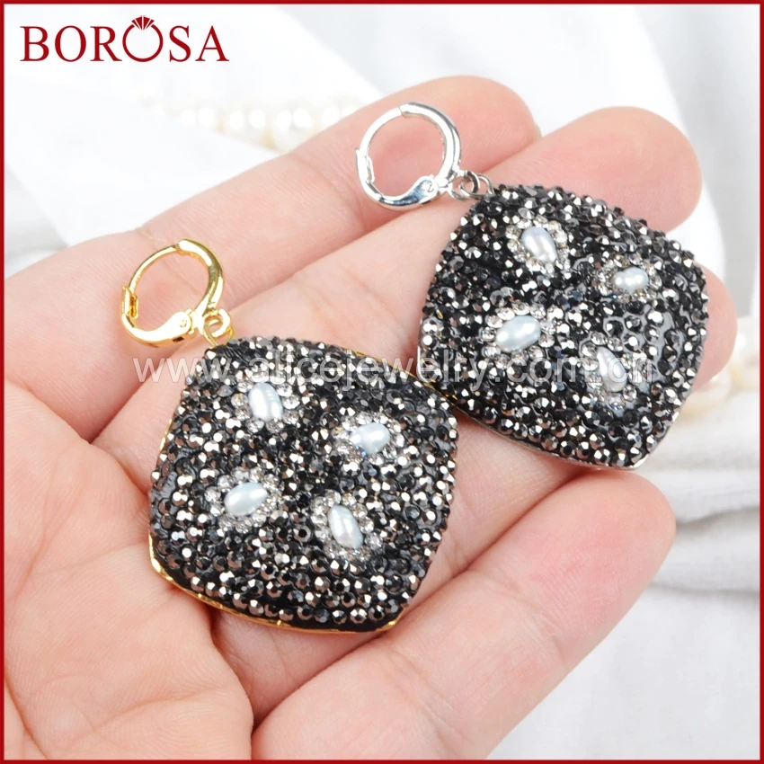 Borosa Мода Drusy камни Серьги для Обувь девочек золото/серебро Цвет ромб Длинные
