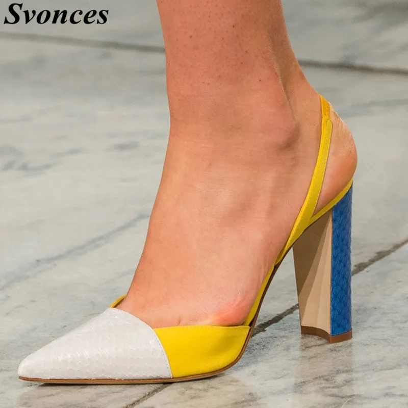 Yellow Colorblock Jasmine Shoes Leather Dress Pumps Shoes Woman Genuine ...