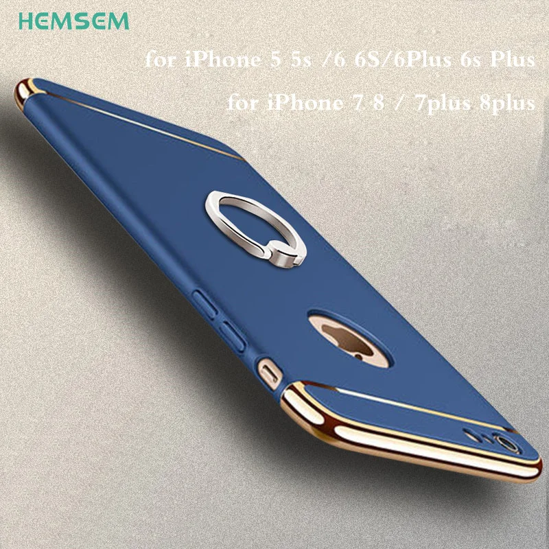 

luxury finge ring holder on case hard shockproof cases for iPhone 5 5S 6 6S 7 8 plus 7plus case cover 3in1 3D plating silk shell