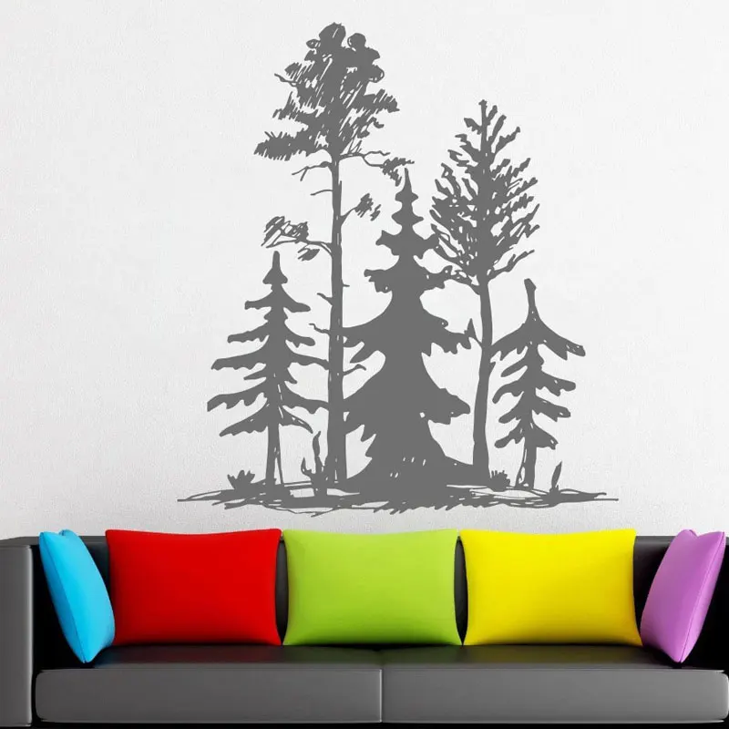

Simplistic Style Modern Living Room Decal Pine Tree Group Beautiful Wall Decal Vinyl Sticker Custom Room Decoration LR58