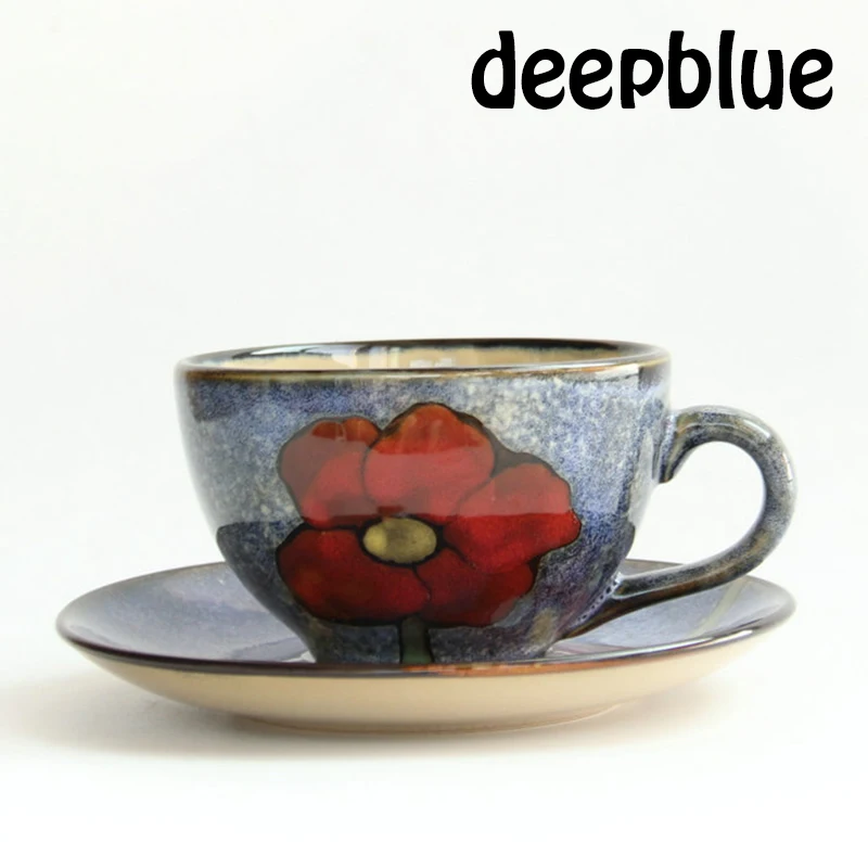 Useber керамические чашки Япония и Южная Корея Европейский Американский стиль ретро Hmade кофейная чашка тарелка в комплекте - Цвет: Темно-синий