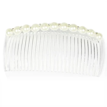 

White Faux Pearl Rhinestone Decorative Hair Comb Clip Hair Clip for Lady