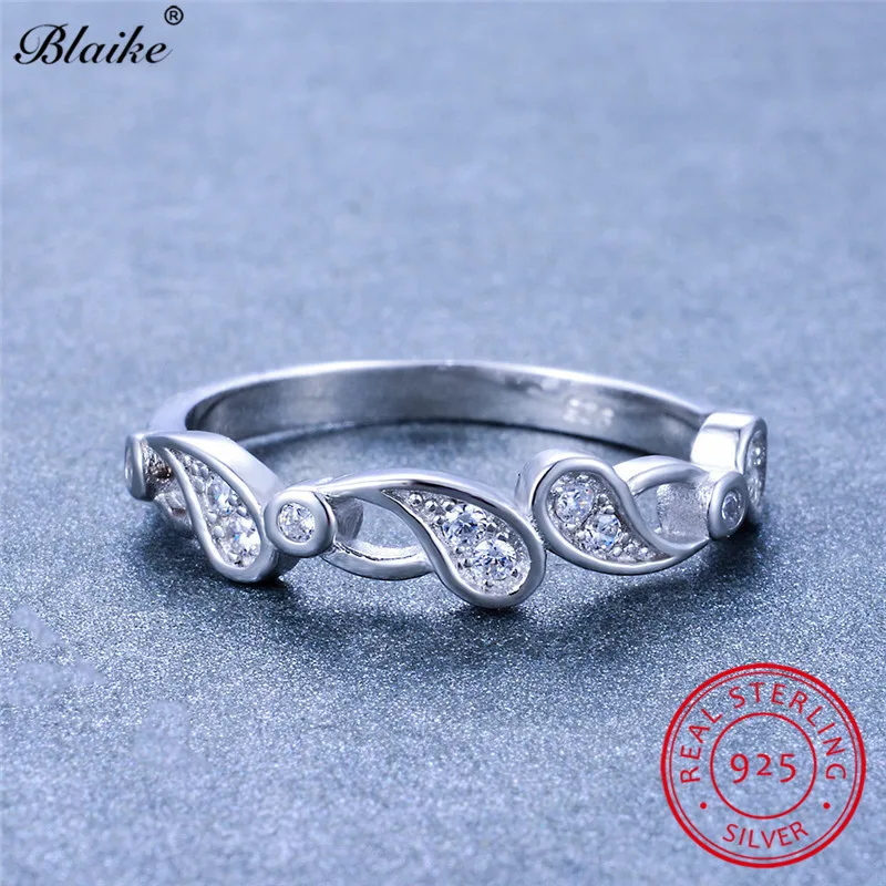 Настоящее кольца из стерлингового серебра 925 для Женский Капля воды кольцо с цирконом камень волны океана кольца, обручальные кольца минималистский ювелирные изделия