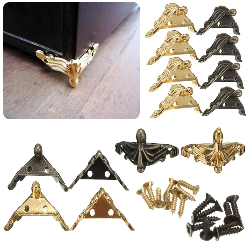 4Pcs Antique Brass Corner Bracket Jewelry Gift Box Wood Case Decorative