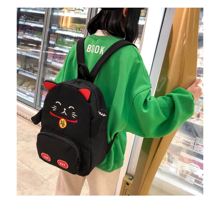 Menghuo Cute Cat Canvas Backpack Cartoon Women Backpacks for Teenage Girls School Bag Fashion Black Pink Pig Rucksack mochilas_27